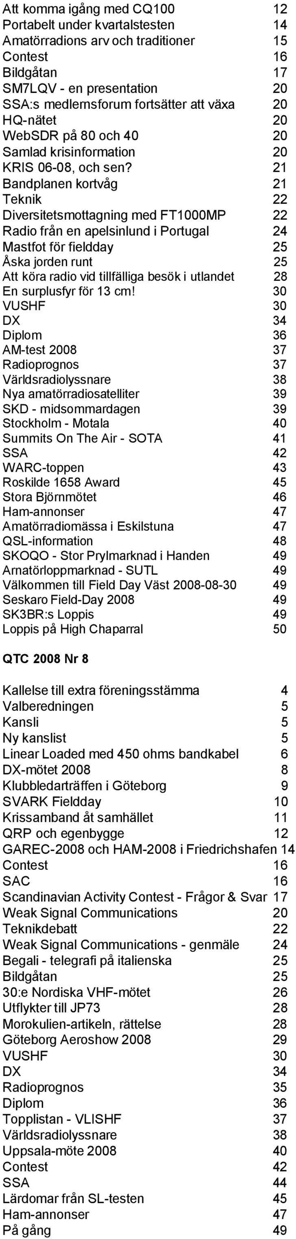 21 Bandplanen kortvåg 21 Teknik 22 Diversitetsmottagning med FT1000MP 22 Radio från en apelsinlund i Portugal 24 Mastfot för fieldday 25 Åska jorden runt 25 Att köra radio vid tillfälliga besök i