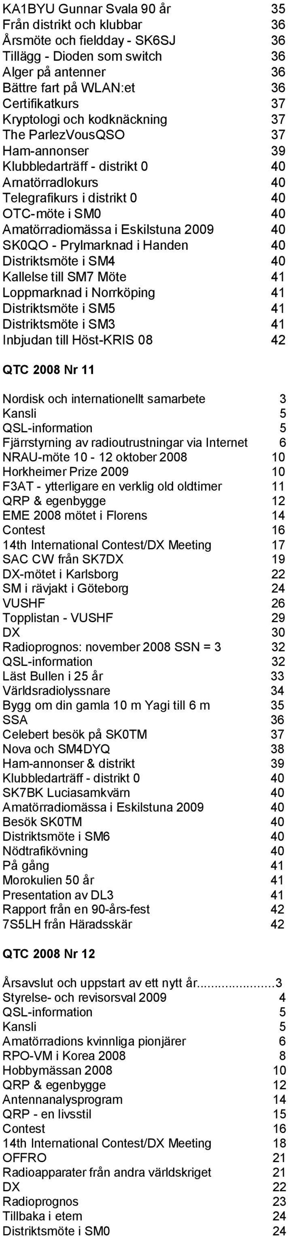 SK0QO - Prylmarknad i Handen 40 Distriktsmöte i SM4 40 Kallelse till SM7 Möte 41 Loppmarknad i Norrköping 41 Distriktsmöte i SM5 41 Distriktsmöte i SM3 41 Inbjudan till Höst-KRIS 08 42 QTC 2008 Nr 11