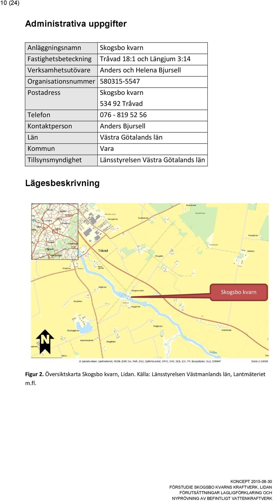 076-819 52 56 Kontaktperson Anders Bjursell Län Västra Götalands län Kommun Vara Tillsynsmyndighet Länsstyrelsen Västra