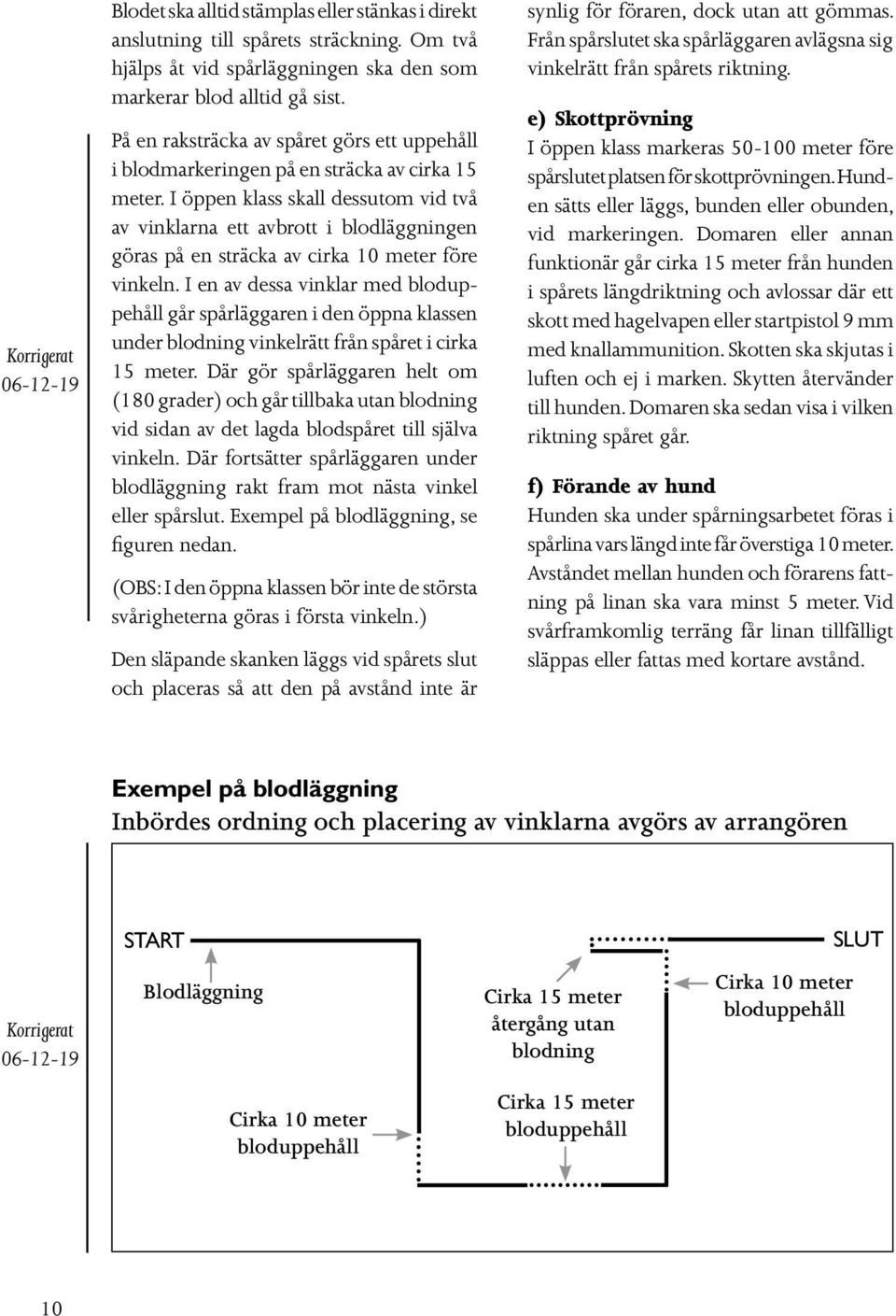 I öppen klass skall dessutom vid två av vinklarna ett avbrott i blodläggningen göras på en sträcka av cirka 10 meter före vinkeln.