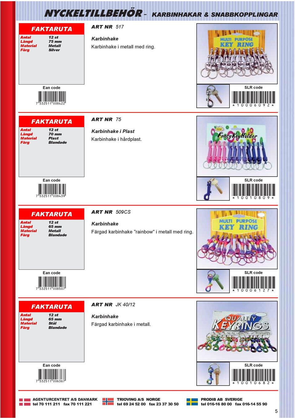 7DNCPBL*aaiedj+ *10010809* Antal 12 st Blandade ART NR 509CS Karbinhake ad karbinhake "rainbow" i metall med ring.