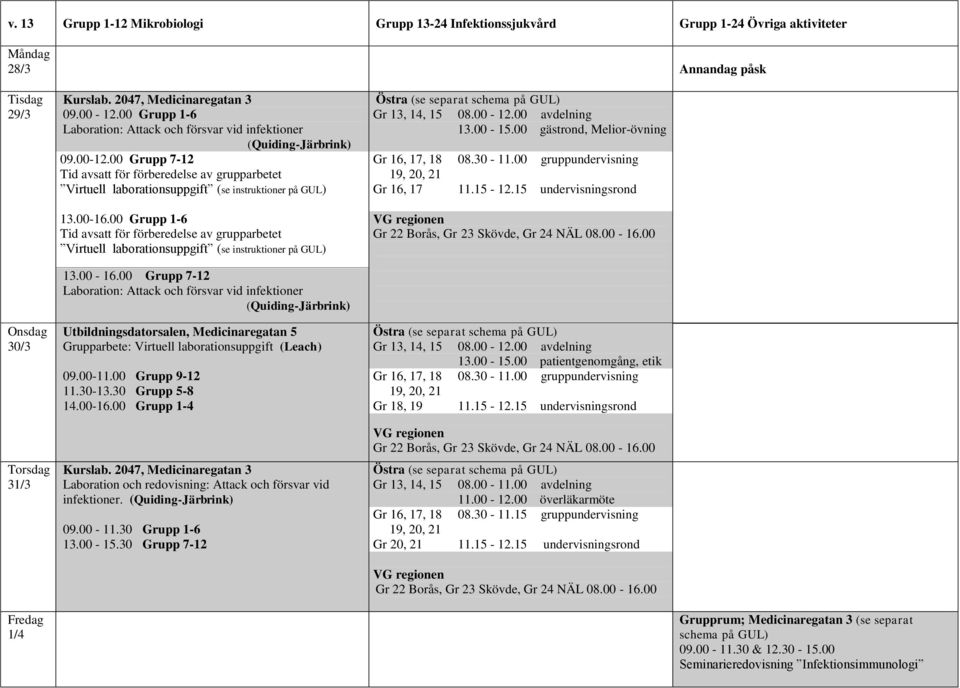 00 Grupp 7-12 Tid avsatt för förberedelse av grupparbetet Virtuell laborationsuppgift (se instruktioner på GUL) 13.00-16.