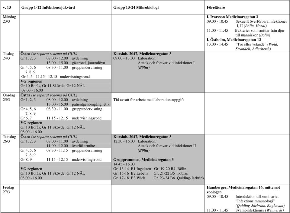 15-12.15 undervisningsrond Gr 10 Borås, Gr 11 Skövde, Gr 12 NÄL Gr 1, 2, 3 08.00-11.00 avdelning Gr 4, 5, 6 08.30-11.15 gruppundervisning 7, 8, 9 Gr 8, 9 11.15-12.15 undervisningsrond Gr 10 Borås, Gr 11 Skövde, Gr 12 NÄL Kurslab.