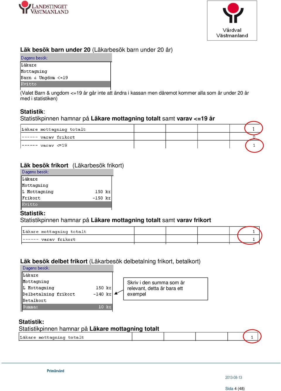 (Läkarbesök frikort) Statistikpinnen hamnar på Läkare mottagning totalt samt varav frikort Läk besök delbet frikort (Läkarbesök