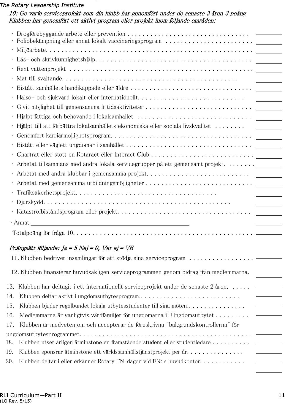 ........................................ Rent vattenprojekt................................................ Mat till svältande.............................................. Bistått samhällets handikappade eller äldre.