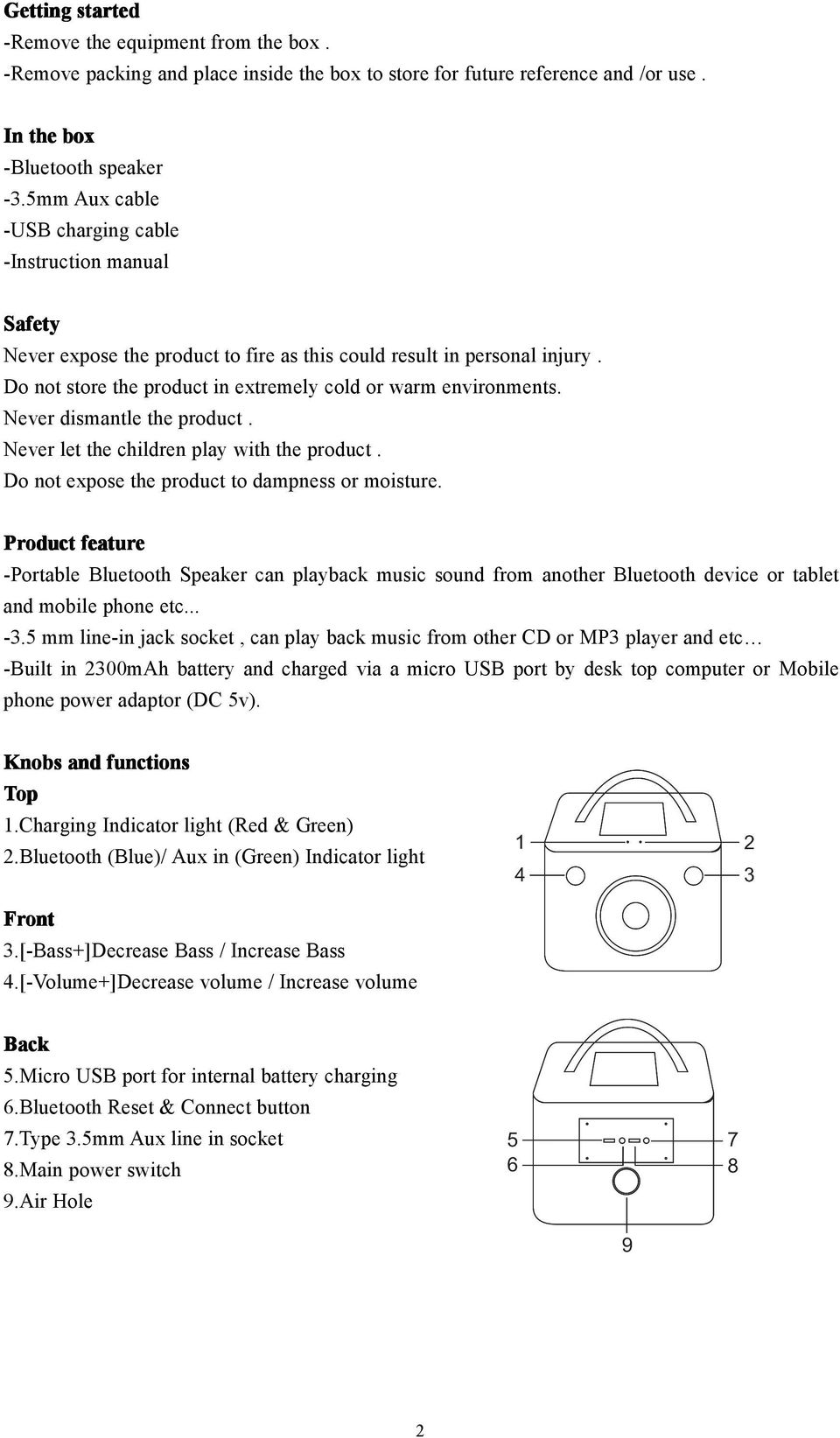 Never dismantle the product. Never let the children play with the product. Do not expose the product to dampness or moisture.