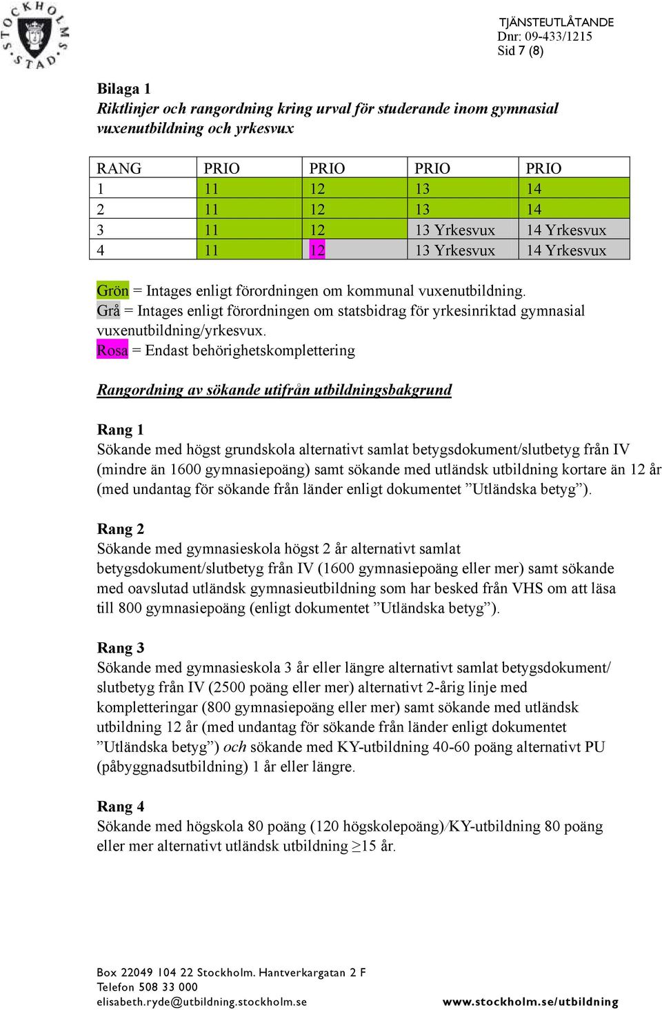 Grå = Intages enligt förordningen om statsbidrag för yrkesinriktad gymnasial vuxenutbildning/yrkesvux.