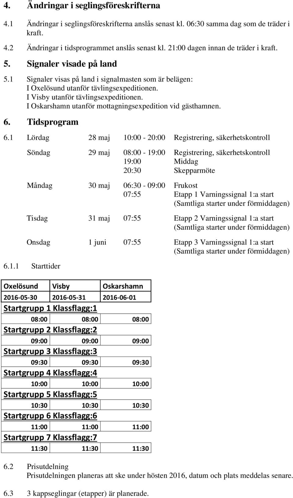 I Visby utanför tävlingsexpeditionen. I Oskarshamn utanför mottagningsexpedition vid gästhamnen. 6. Tidsprogram 6.