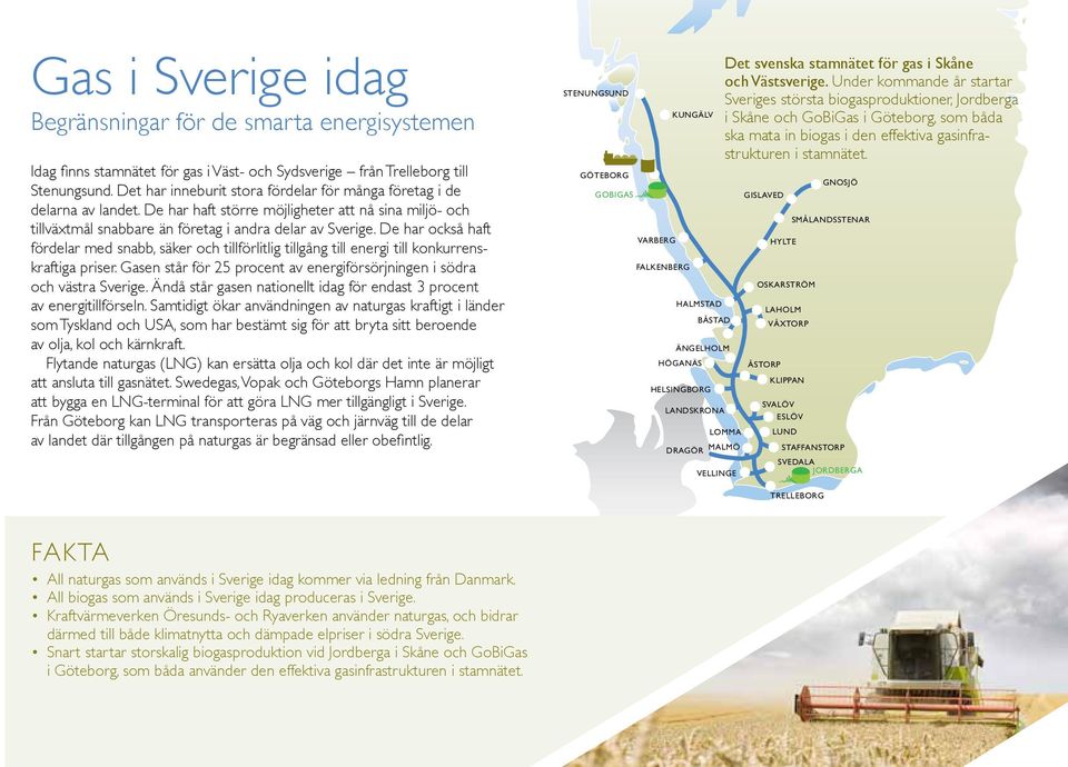 De har också haft fördelar med snabb, säker och tillförlitlig tillgång till energi till konkurrenskraftiga priser. Gasen står för 25 procent av energiförsörjningen i södra och västra Sverige.