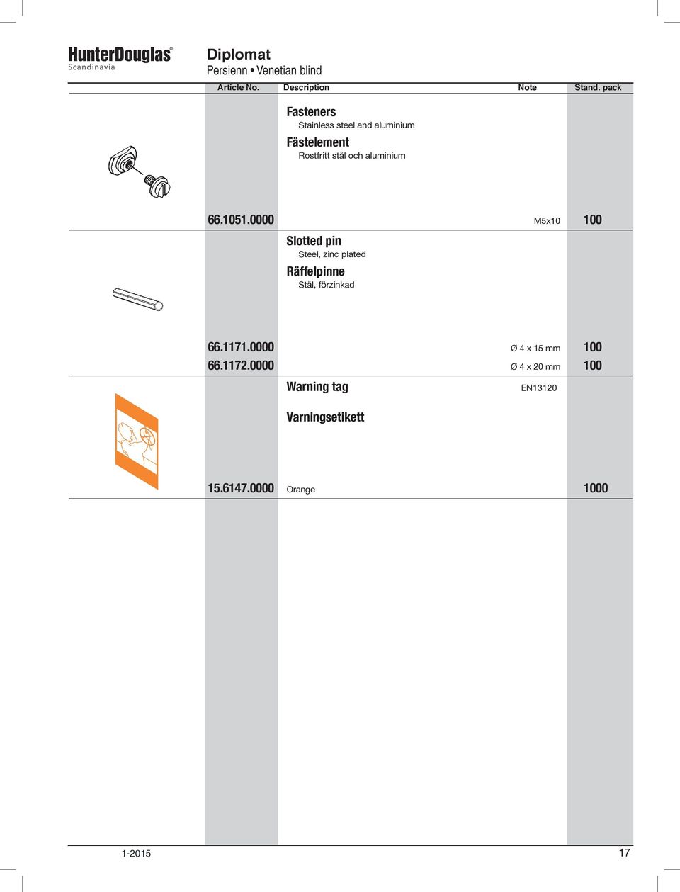 0000 M5x10 100 Slotted pin Steel, zinc plated Räffelpinne Stål,