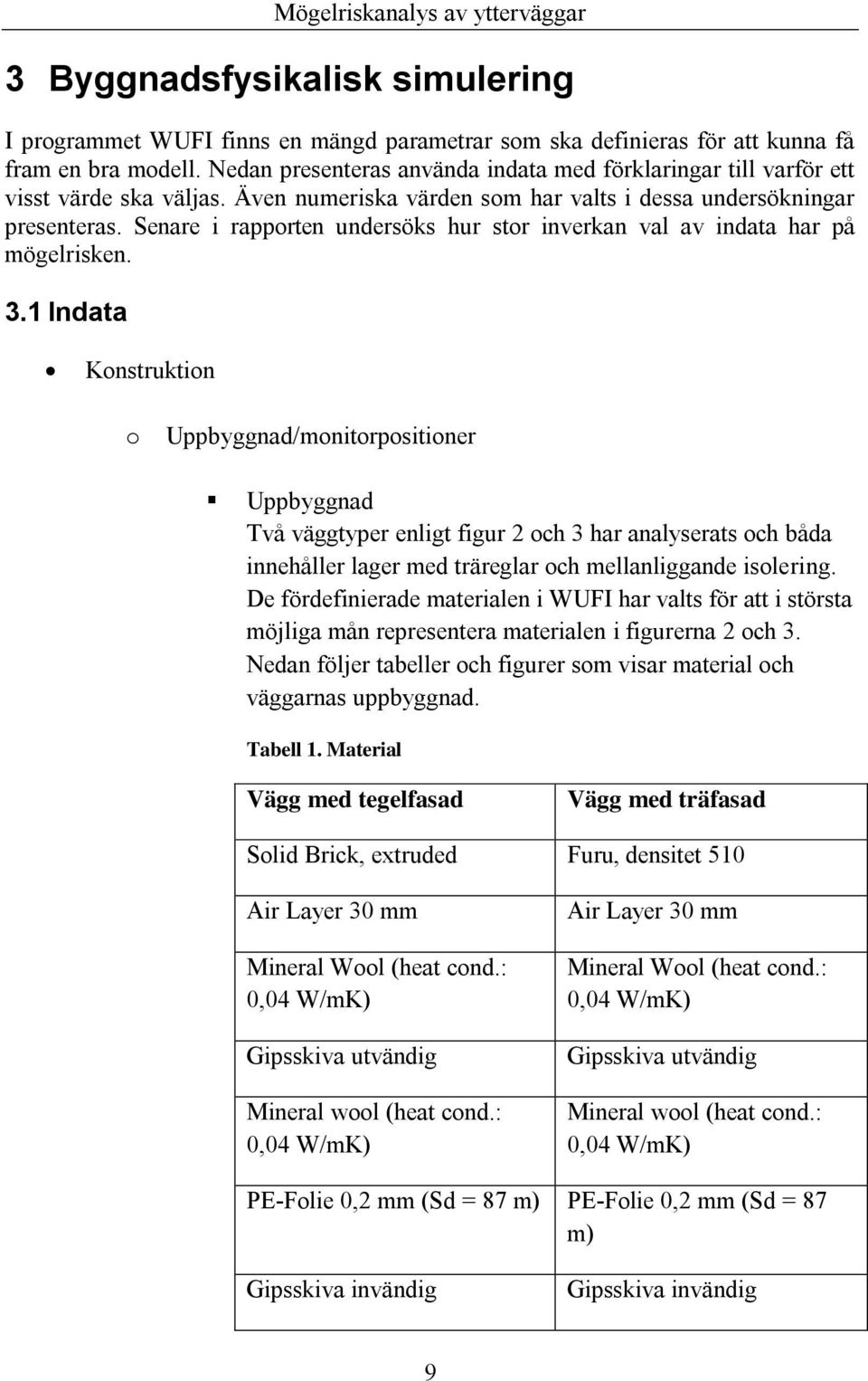 Senare i rapporten undersöks hur stor inverkan val av indata har på mögelrisken. 3.