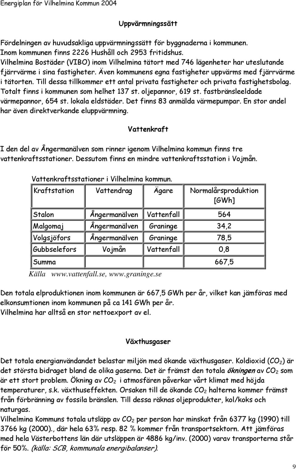 Till dessa tillkommer ett antal privata fastigheter och privata fastighetsbolag. Totalt finns i kommunen som helhet 137 st. oljepannor, 619 st. fastbränsleeldade värmepannor, 654 st. lokala eldstäder.