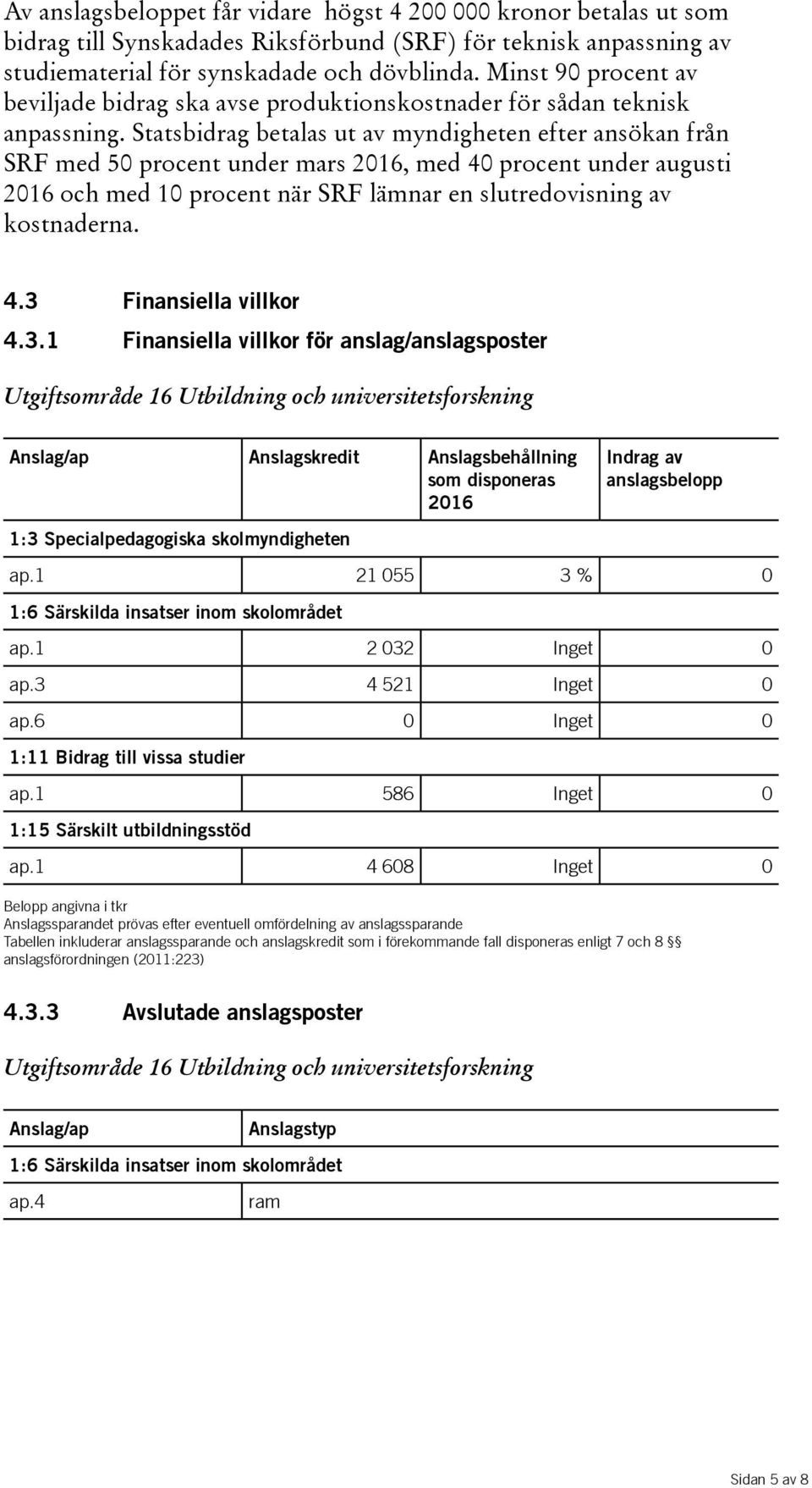 Statsbidrag betalas ut av myndigheten efter ansökan från SRFmed50procentundermars2016,med40procentunderaugusti 2016ochmed10procentnärSRFlämnarenslutredovisningav kostnaderna. 4.