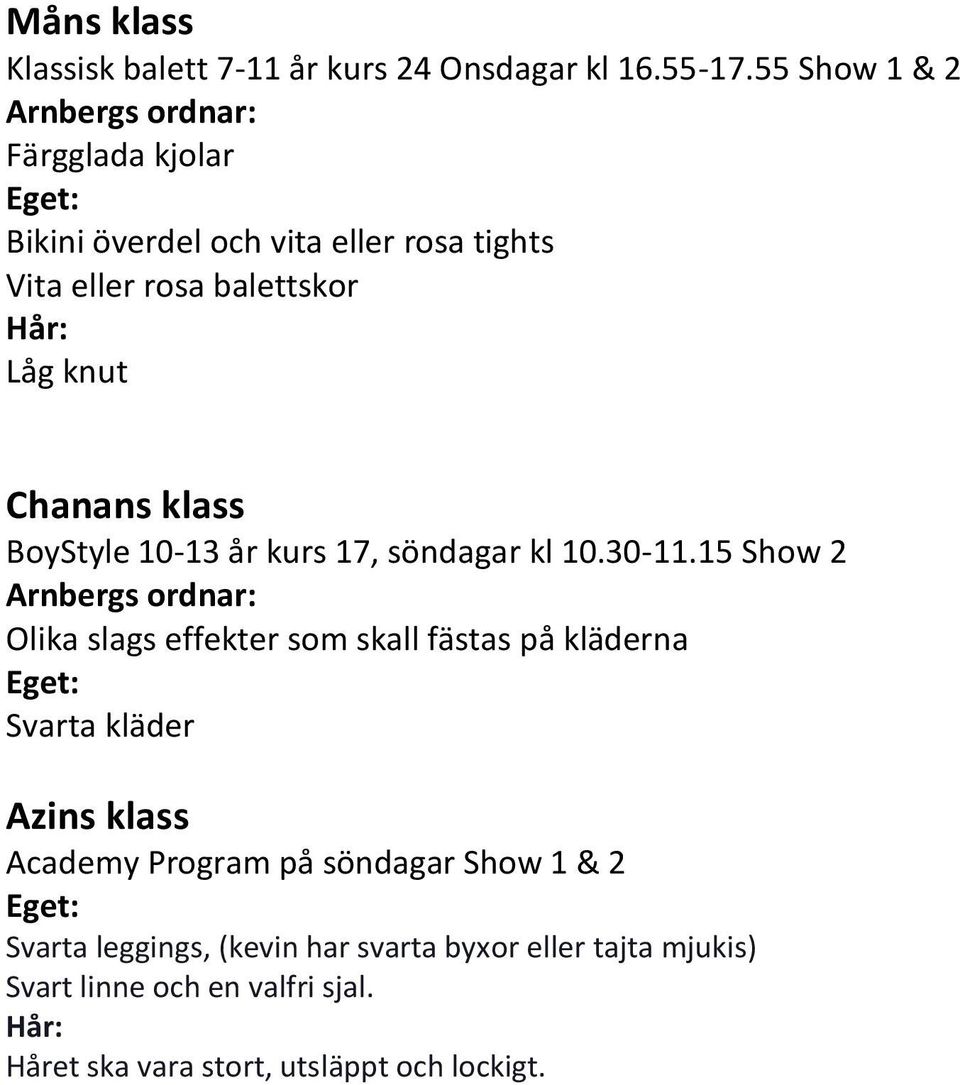 kurs 17, söndagar kl 10.30-11.