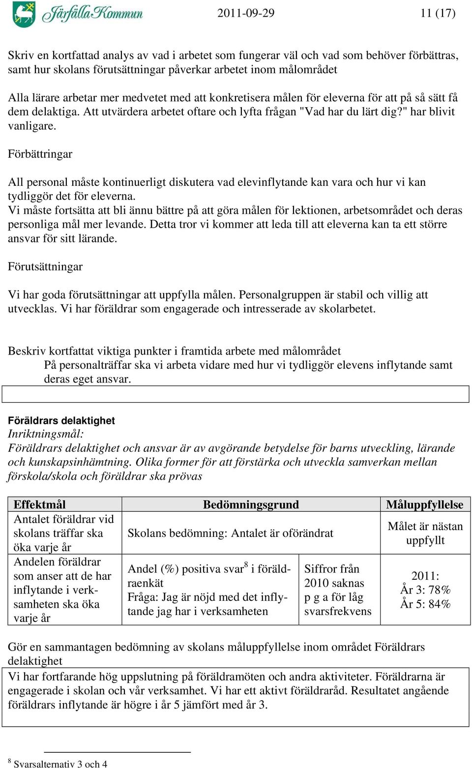 Förbättringar All personal måste kontinuerligt diskutera vad elevinflytande kan vara och hur vi kan tydliggör det för eleverna.