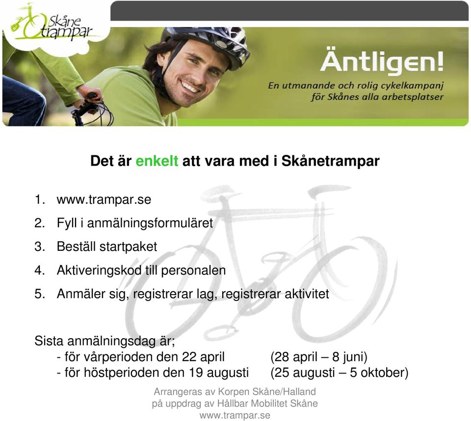 Anmäler sig, registrerar lag, registrerar aktivitet Sista anmälningsdag är; -