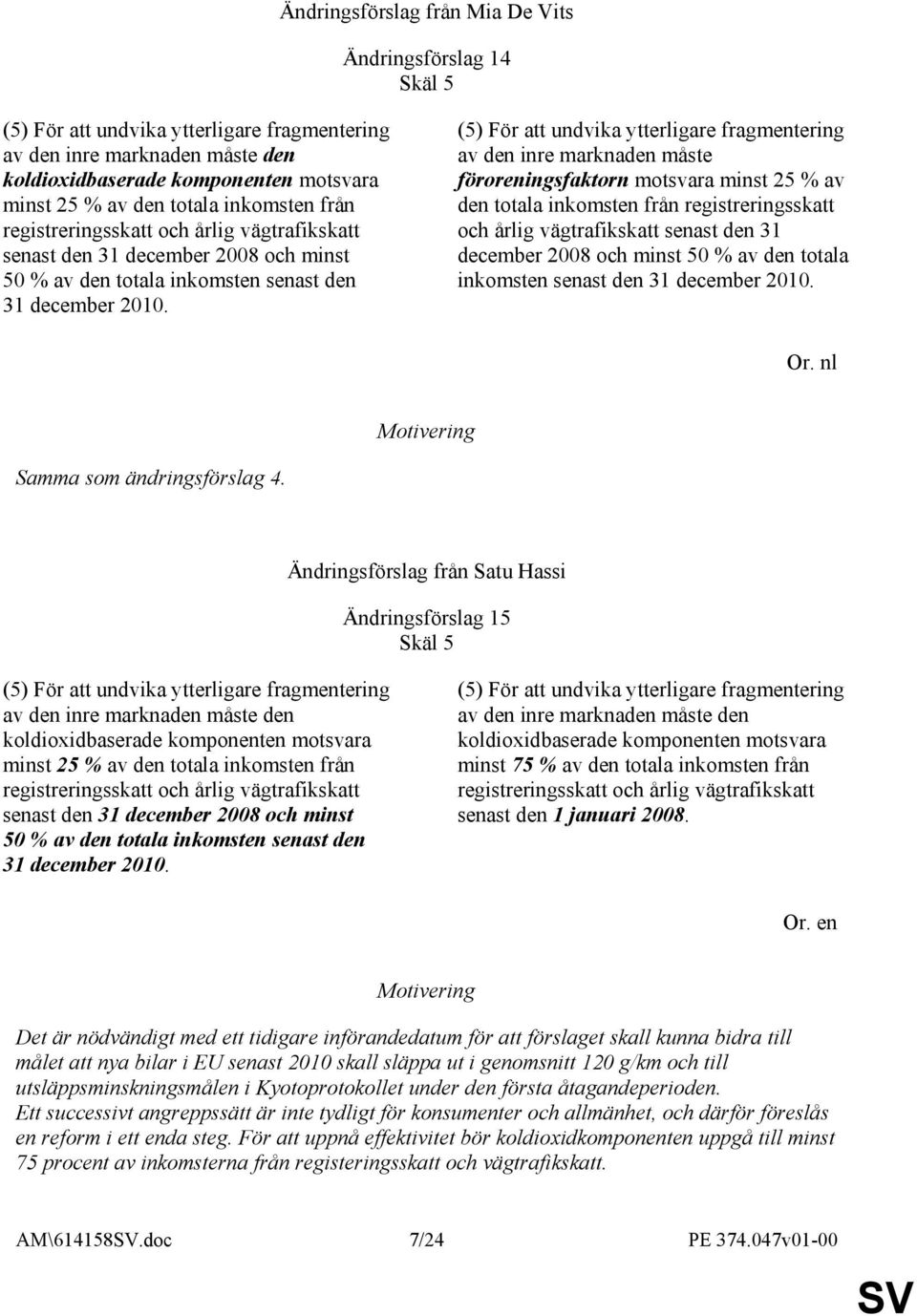 (5) För att undvika ytterligare fragmentering av den inre marknaden måste föroreningsfaktorn motsvara minst 25 % av den  Samma som ändringsförslag 4.