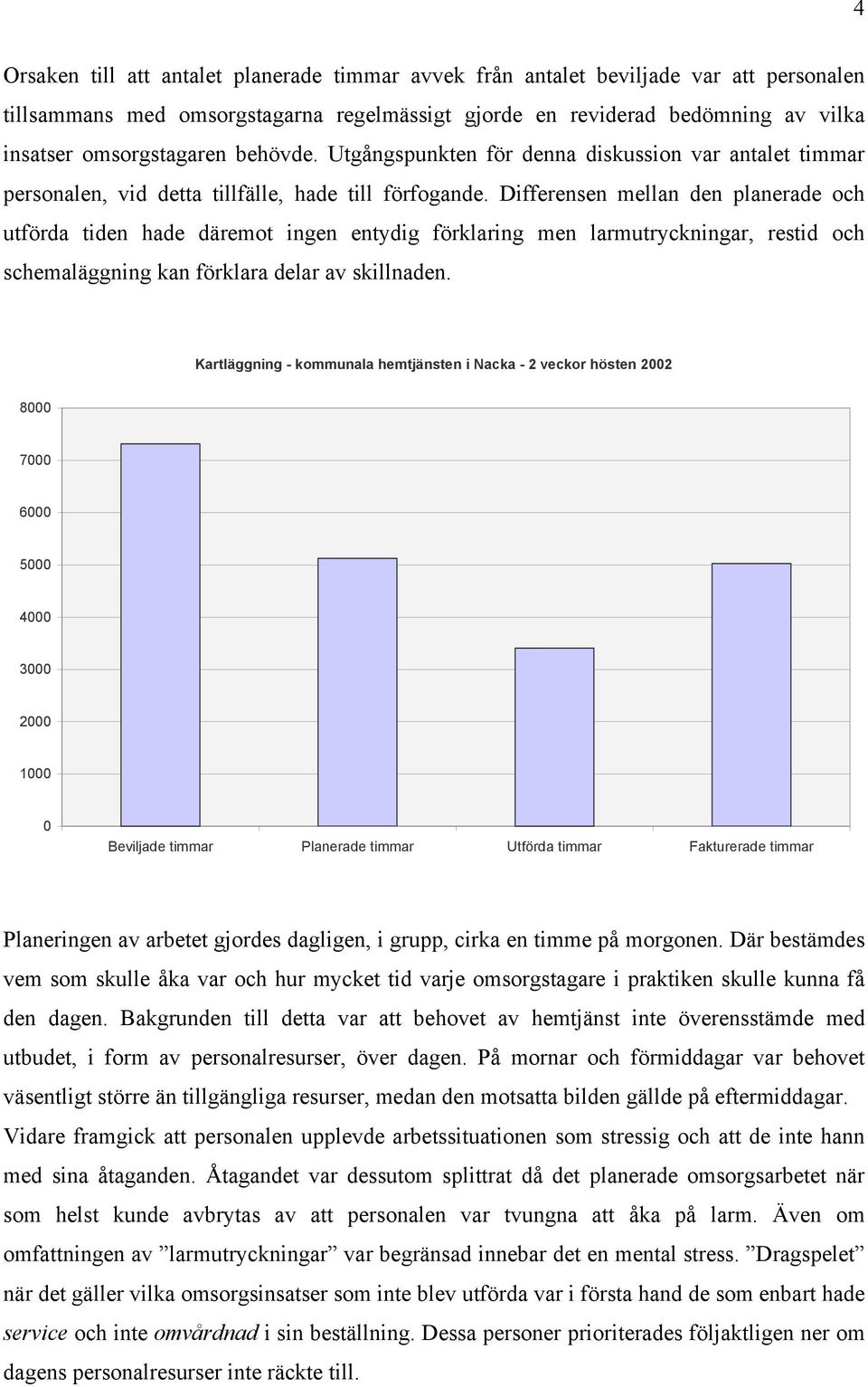 Differensen mellan den planerade och utförda tiden hade däremot ingen entydig förklaring men larmutryckningar, restid och schemaläggning kan förklara delar av skillnaden.