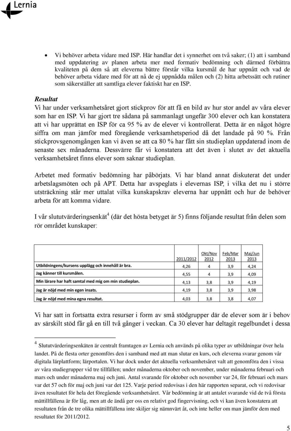 kursmål de har uppnått och vad de behöver arbeta vidare med för att nå de ej uppnådda målen och (2) hitta arbetssätt och rutiner som säkerställer att samtliga elever faktiskt har en ISP.