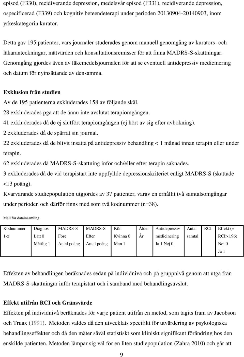 Genomgång gjordes även av läkemedelsjournalen för att se eventuell antidepressiv medicinering och datum för nyinsättande av densamma.