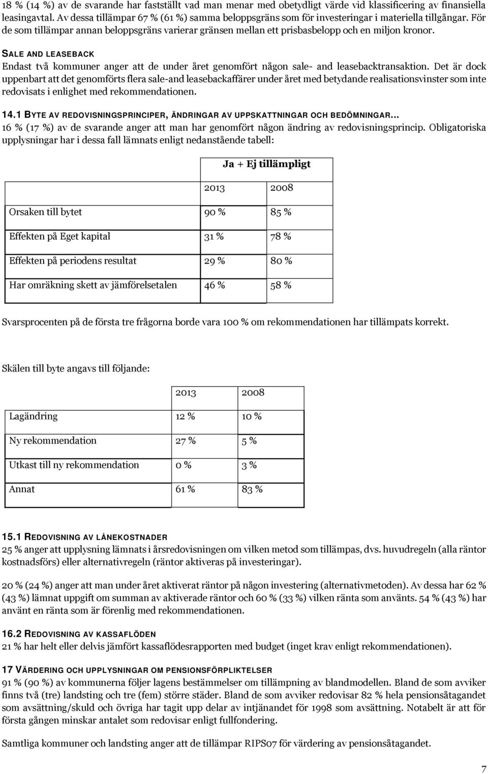 SALE AND LEASEBACK Endast två kommuner anger att de under året genomfört någon sale- and leasebacktransaktion.