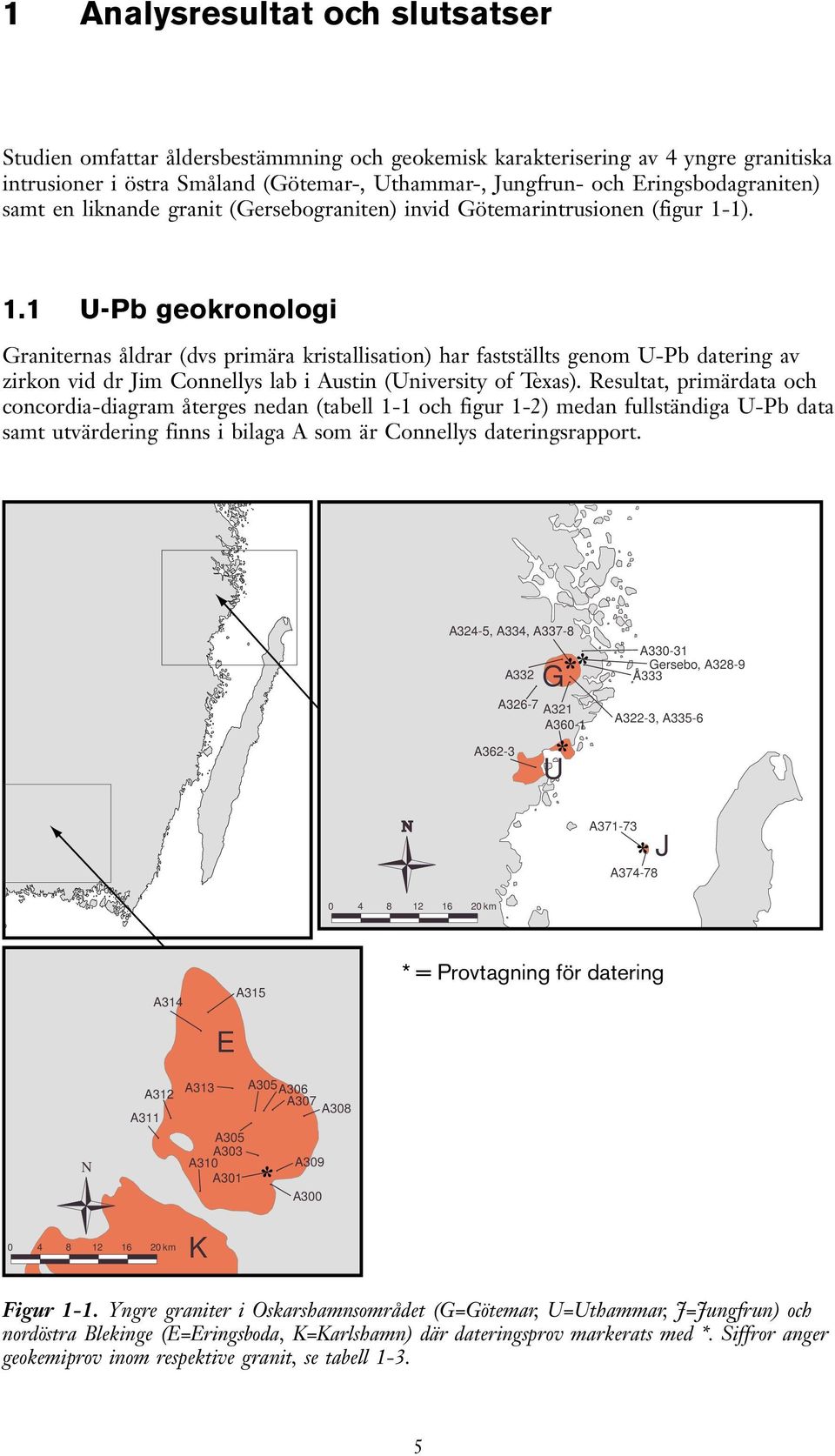 1). 1.1 U-Pb geokronologi Graniternas åldrar (dvs primära kristallisation) har fastställts genom U-Pb datering av zirkon vid dr Jim Connellys lab i Austin (University of Texas).