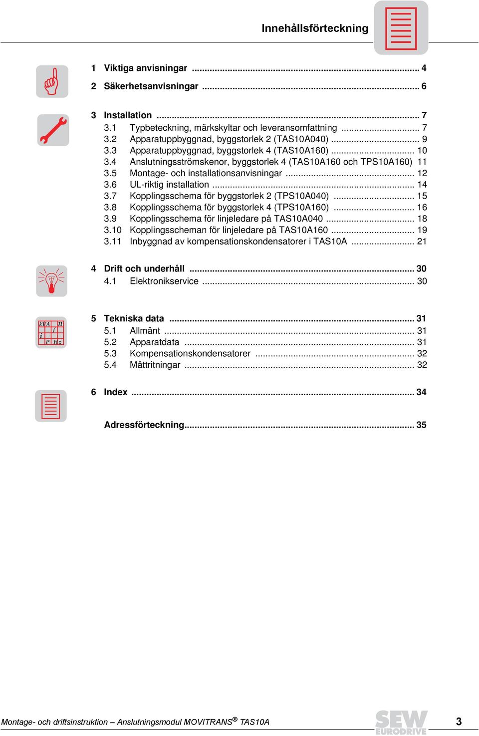 6 UL-riktig installation... 14 3.7 Kopplingsschema för byggstorlek 2 (TPS10A040)... 15 3.8 Kopplingsschema för byggstorlek 4 (TPS10A160)... 16 3.9 Kopplingsschema för linjeledare på TAS10A040... 18 3.