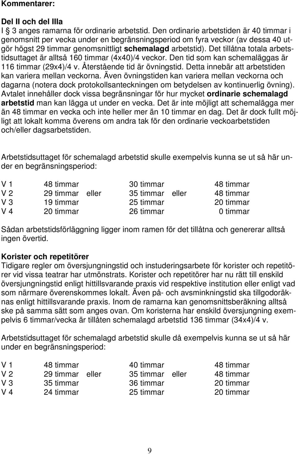 Det tillåtna totala arbetstidsuttaget är alltså 160 timmar (4x40)/4 veckor. Den tid som kan schemaläggas är 116 timmar (29x4)/4 v. Återstående tid är övningstid.