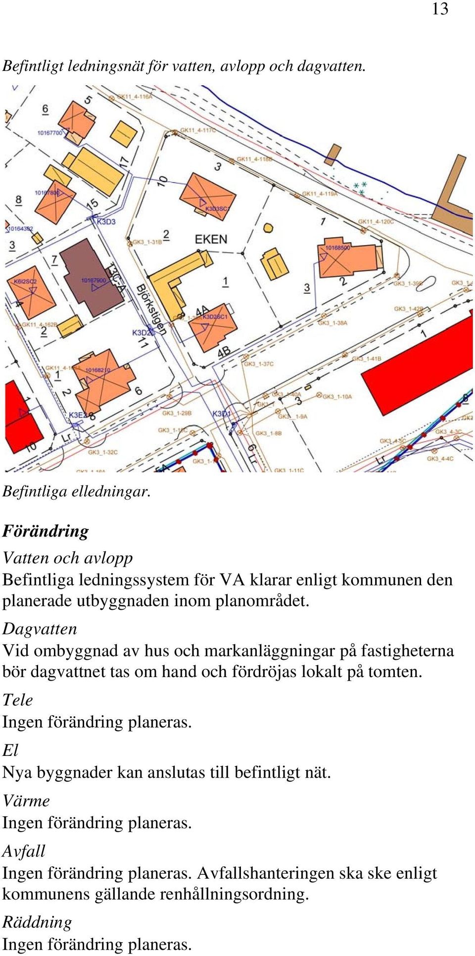 Dagvatten Vid ombyggnad av hus och markanläggningar på fastigheterna bör dagvattnet tas om hand och fördröjas lokalt på tomten.