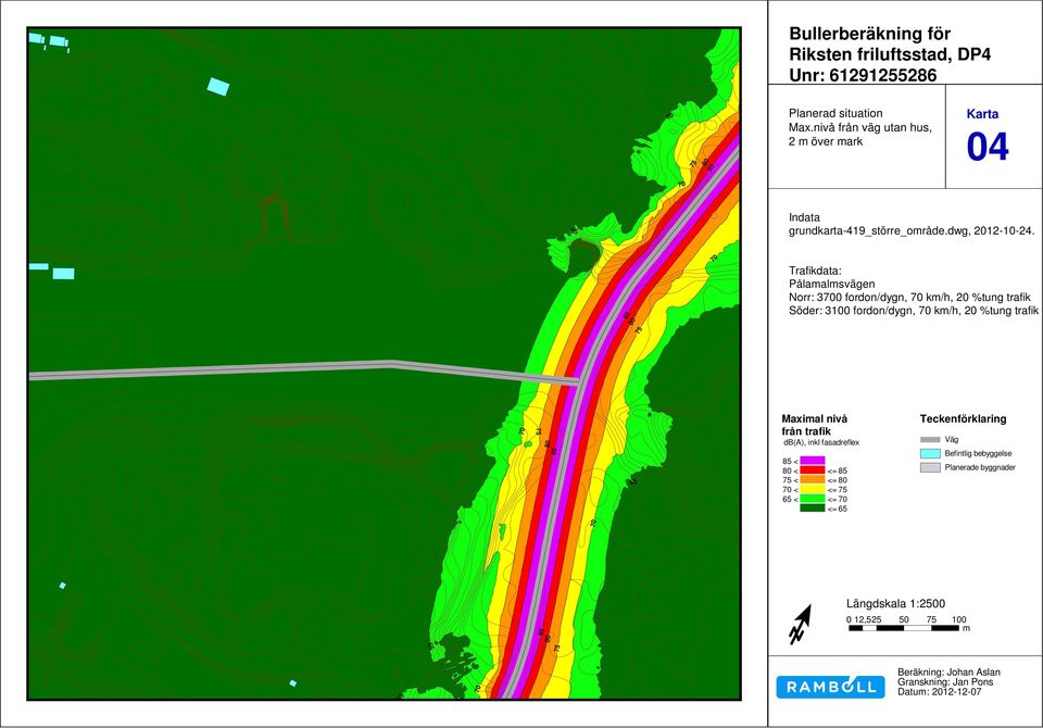 dwg 85 80 75 enligt Pålaalsvägen inforation från Raböll 11-02-22 Norr: 225 30 - ÅDT fordon/dygn, 80-10% k/h, tung trafik 20 %tung - k/h trafik Nyblev.