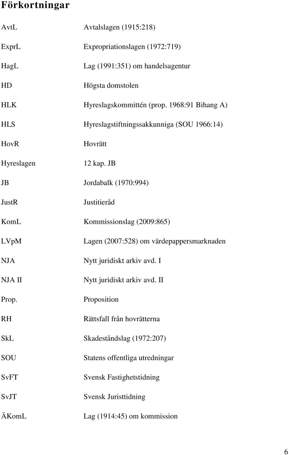 JB JB Jordabalk (1970:994) JustR Justitieråd KomL Kommissionslag (2009:865) LVpM NJA NJA ІІ Prop.