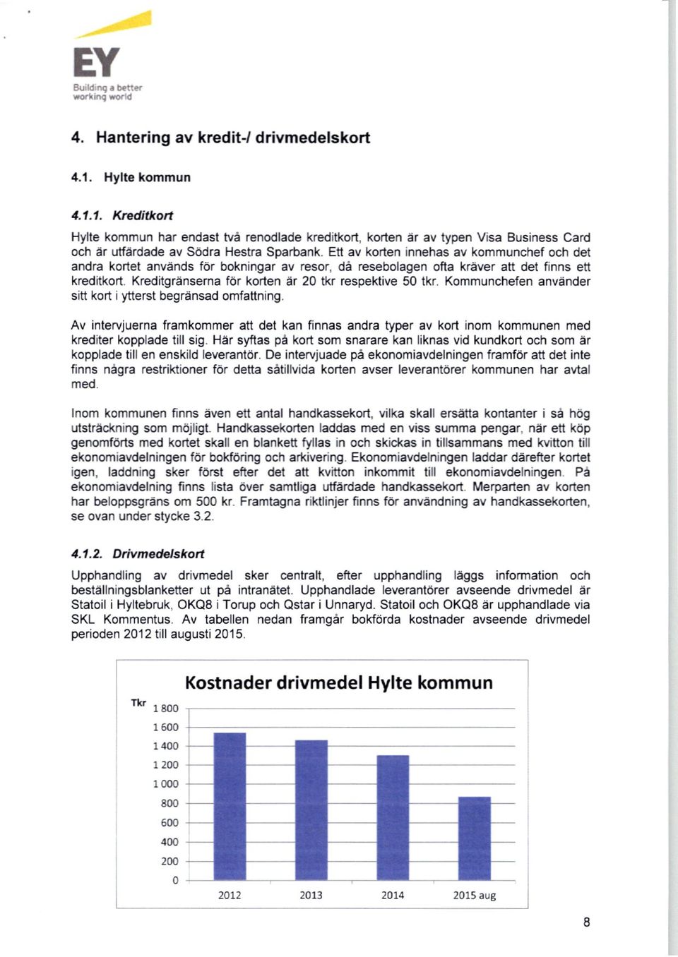 Kreditgränserna för korten är 20 tkr respektive 50 tkr. Kommunchefen använder sitt kort ytterst begränsad omfattning.