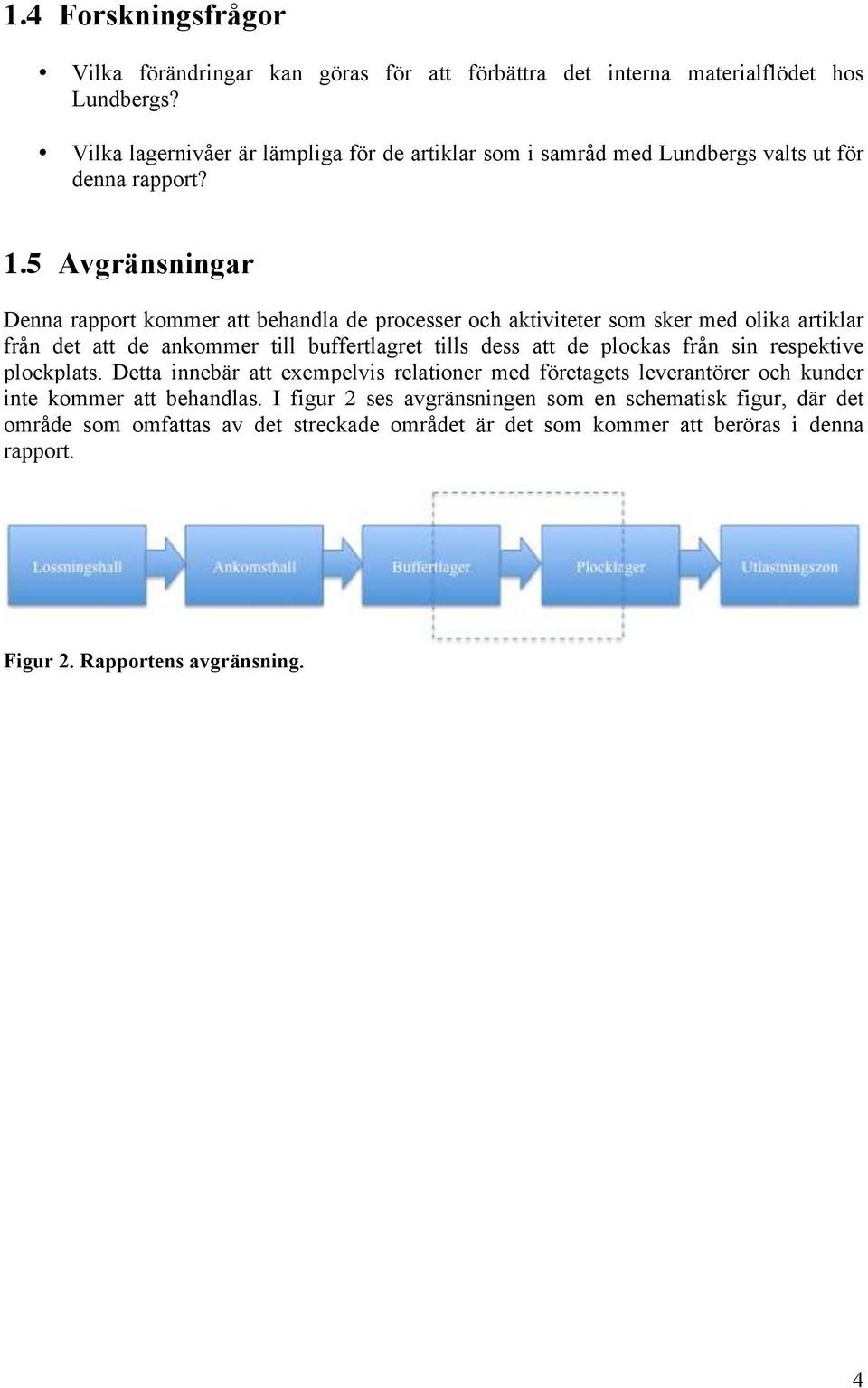 5 Avgränsningar Denna rapport kommer att behandla de processer och aktiviteter som sker med olika artiklar från det att de ankommer till buffertlagret tills dess att de plockas