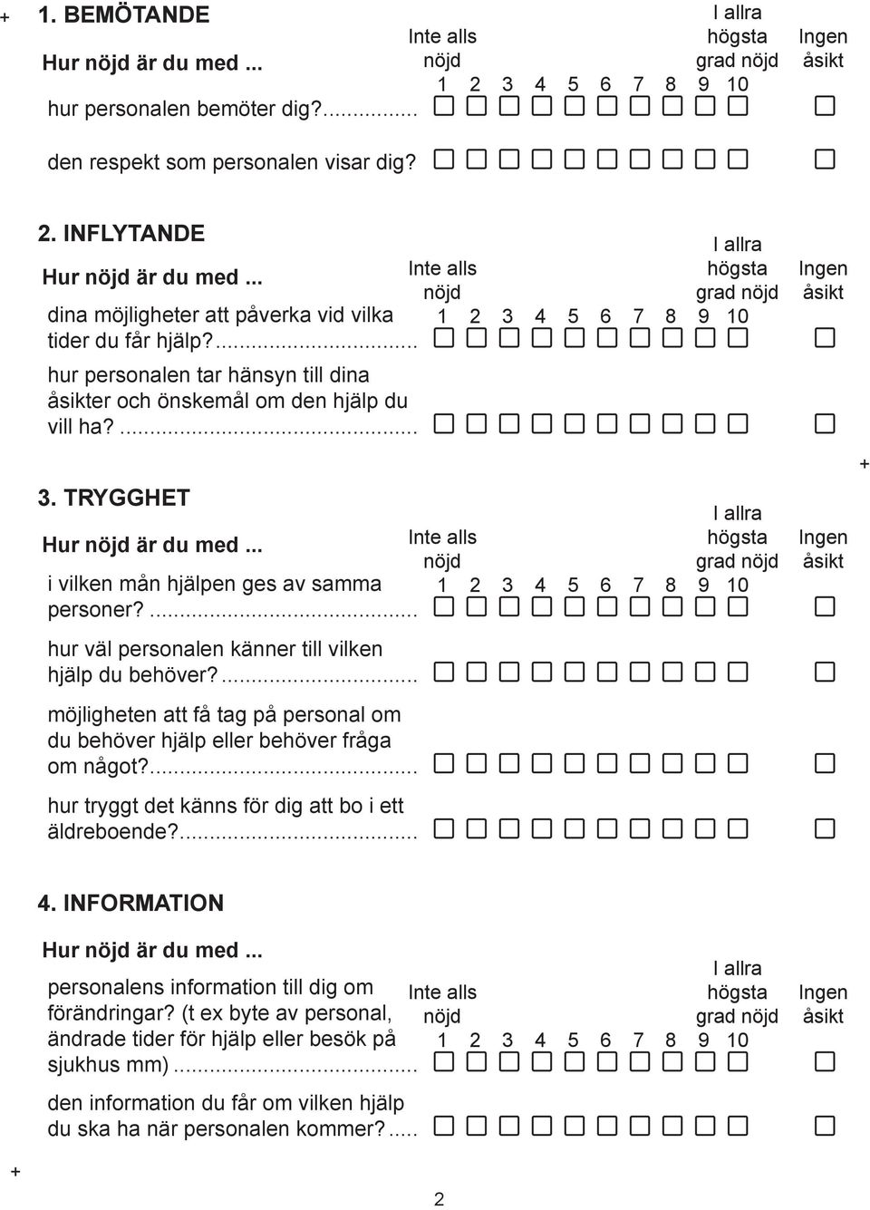 .. i vilken mån hjälpen ges av samma 1 personer?... hur väl personalen känner till vilken hjälp du behöver?... möjligheten att få tag på personal om du behöver hjälp eller behöver fråga om något?