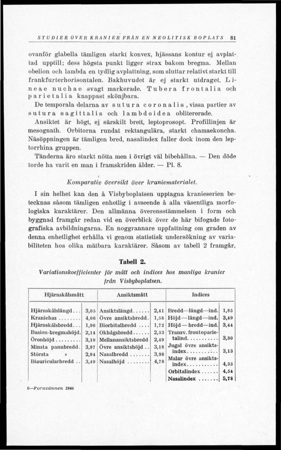 Tubera frontalia och p a r i e t a 1 i a knappast skönjbara. De temporala delarna av sutura coronalis, vissa partier av sutura sagittalis och lambdoidea oblitererade.