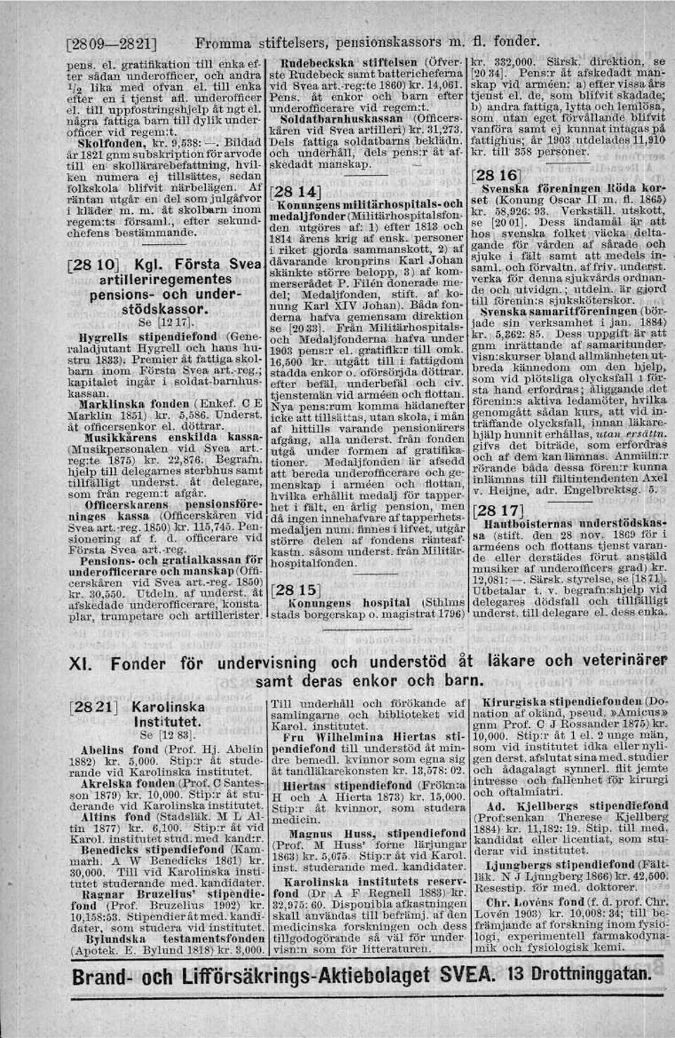 skap vid' armeen: 'a) efter vissa ärs efter en i tjenst afl. underofficer Pens; åt enlior o'ch barn efter tjenst el de, som blifvit skadade; el till upptostringshjelp åt ngt. el. underoffrceråre vid regem:t.