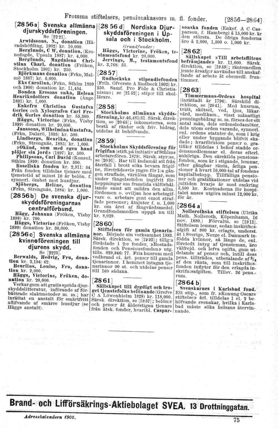 _ Berglunds, C W, donation, (Kro. Häggs, Victorine, Fröken, te- [2862J nofogde, Upsala 1887) kr. 4,000. stamentsfond kr. 20,000. Sällskapet»Till arbetsllitens Berglunds, Magdalena Chrl- Jervlngs, ]1.