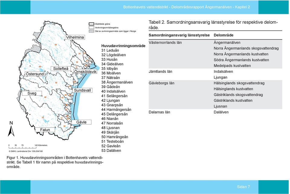 42 51 Distriktets gräns Avrinningsområdesgräns Del av avrinningsområde som ligger i Norge 52 47 40 41 44 43 45 Vilhelmina 46 49 50 53 39 36 37 34 32 31 33 38 35 Örnsköldsvik Sundsvall 48 0 35 70 140