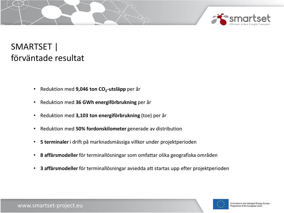 distribution 5 terminaler i drift på marknadsmässiga villkor under projektperioden 8 affärsmodeller för