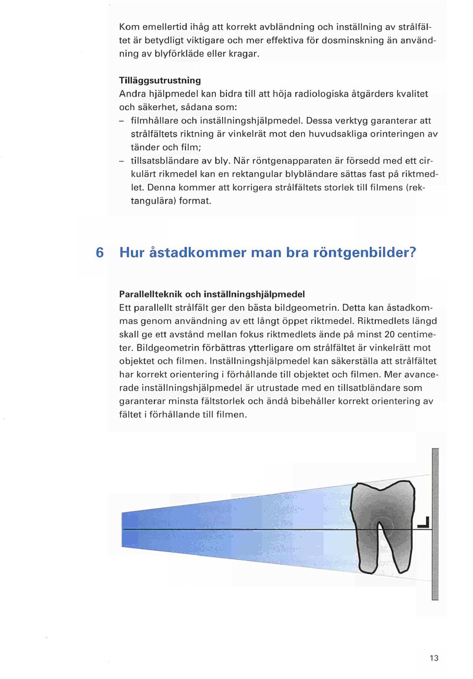 Dessa verktyg garanterar att strålfältets riktning är vinkelrät mot den huvudsakliga orinteringen av tänder och film; - tillsatsbländare av bly.