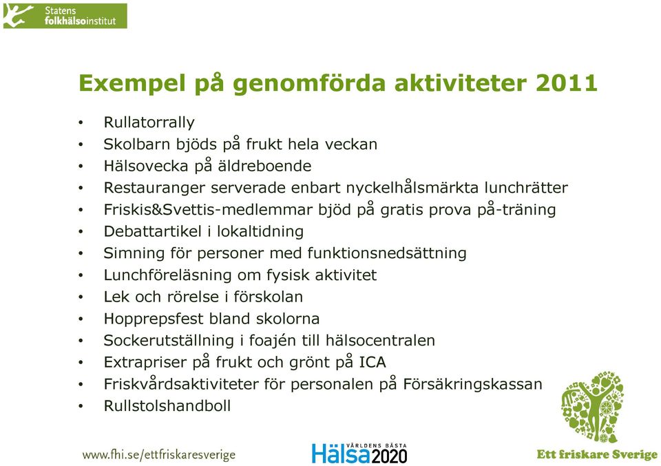 personer med funktionsnedsättning Lunchföreläsning om fysisk aktivitet Lek och rörelse i förskolan Hopprepsfest bland skolorna