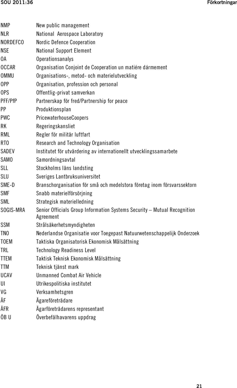 materielutveckling Organisation, profession och personal Offentlig-privat samverkan Partnerskap för fred/partnership for peace Produktionsplan PricewaterhouseCoopers Regeringskansliet Regler för