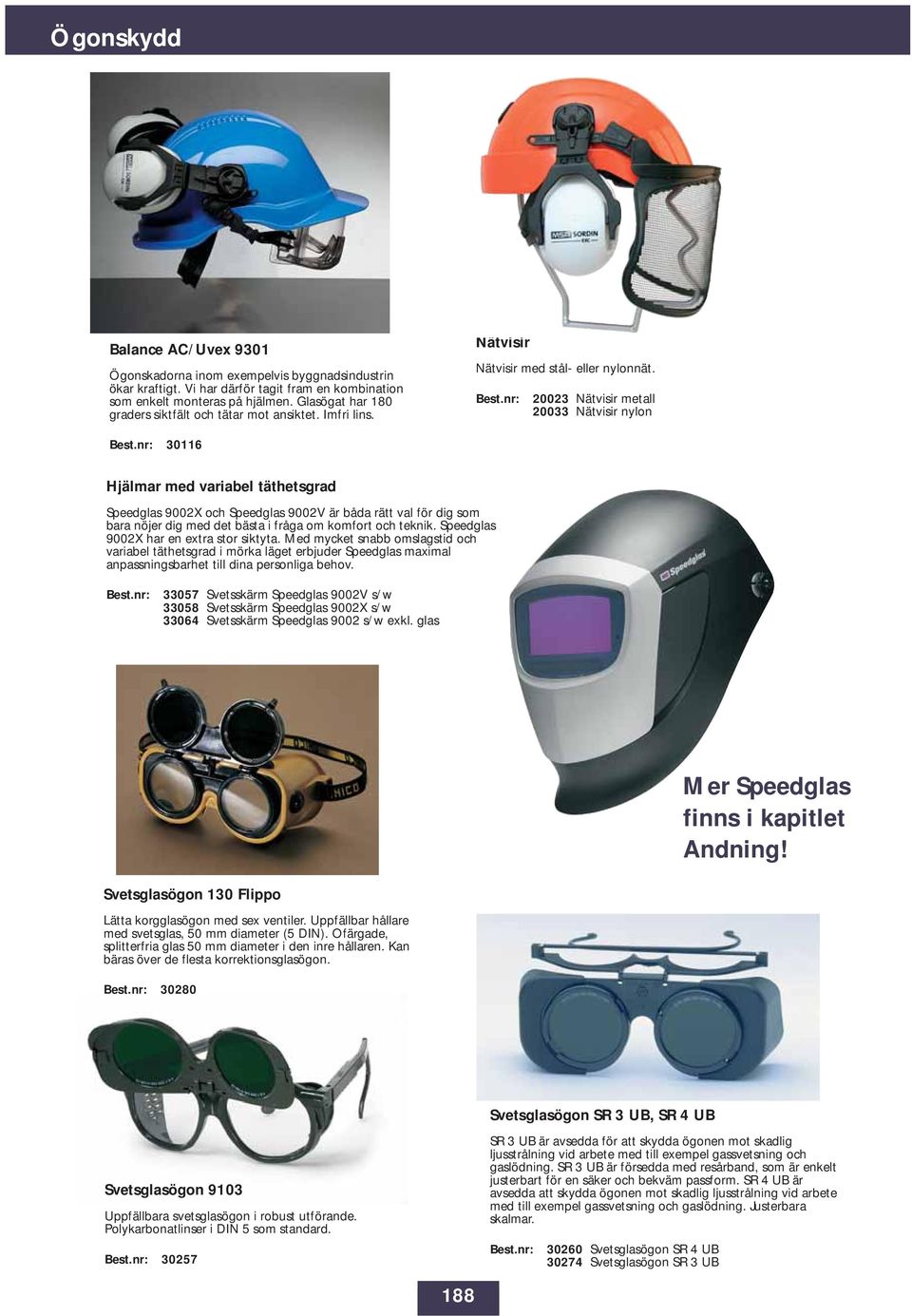 20023 Nätvisir metall 20033 Nätvisir nylon 30116 Hjälmar med variabel täthetsgrad Speedglas 9002X och Speedglas 9002V är båda rätt val för dig som bara nöjer dig med det bästa i fråga om komfort och