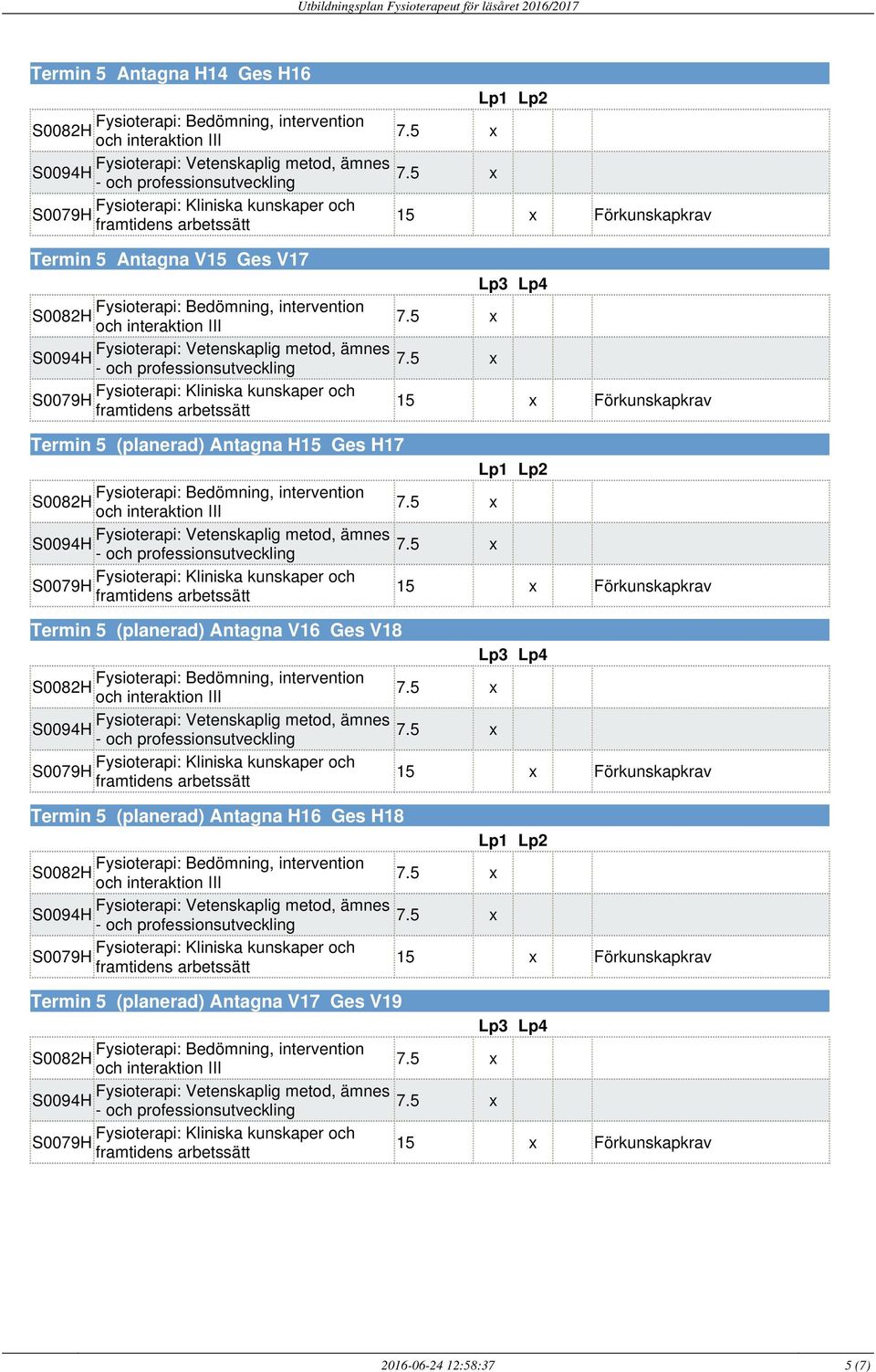 Antagna V16 Ges V18 Termin 5 (planerad) Antagna H16 Ges H18