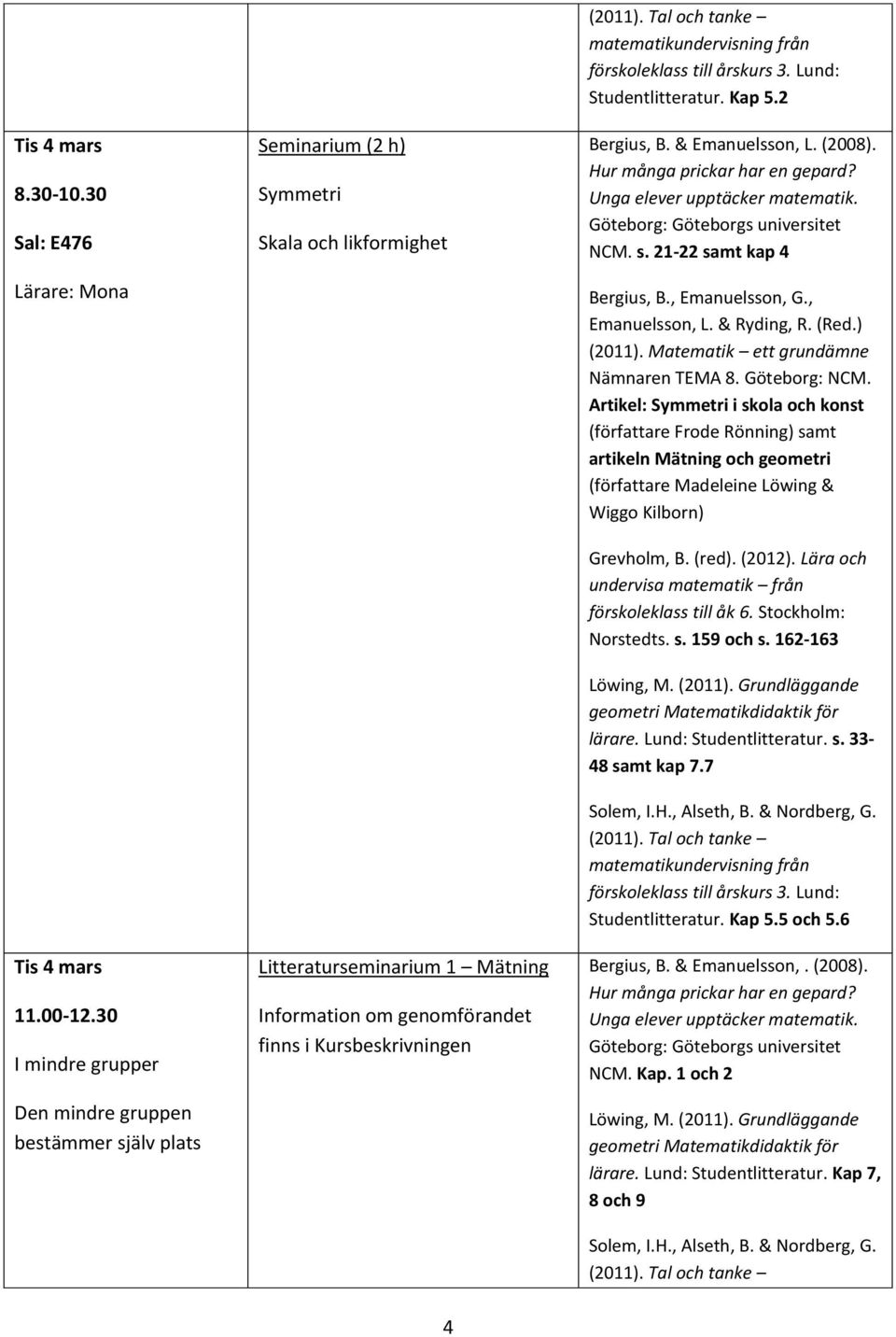 genomförandet finns i Kursbeskrivningen Studentlitteratur. Kap 5.2 Bergius, B. & Emanuelsson, L. (2008). NCM. s.