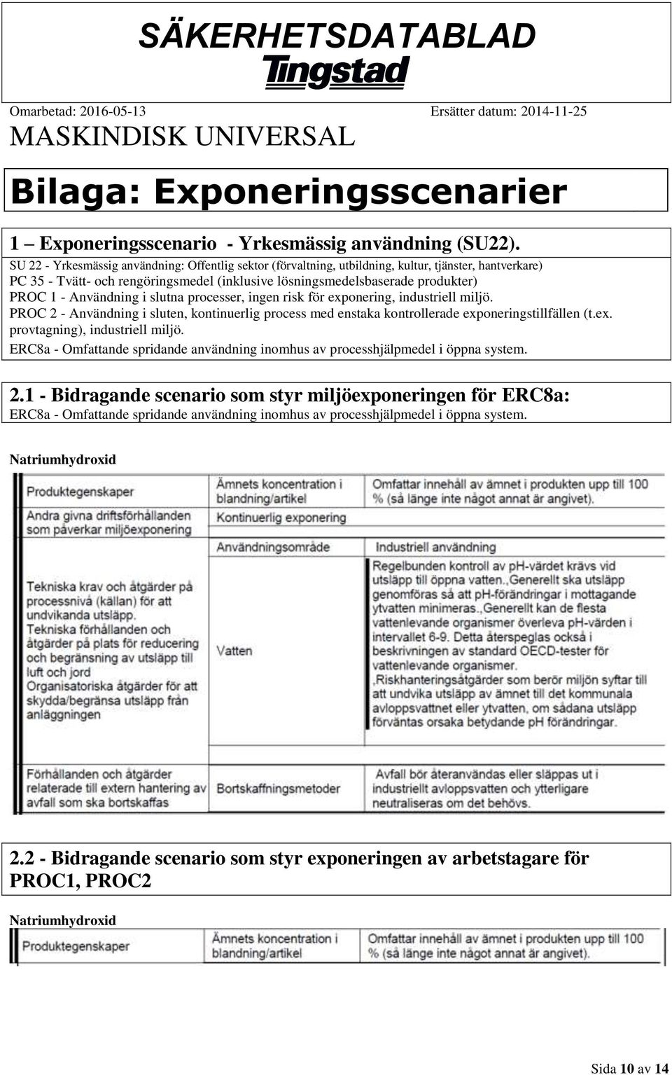 Användning i slutna processer, ingen risk för exponering, industriell miljö. PROC 2 - Användning i sluten, kontinuerlig process med enstaka kontrollerade exponeringstillfällen (t.ex. provtagning), industriell miljö.