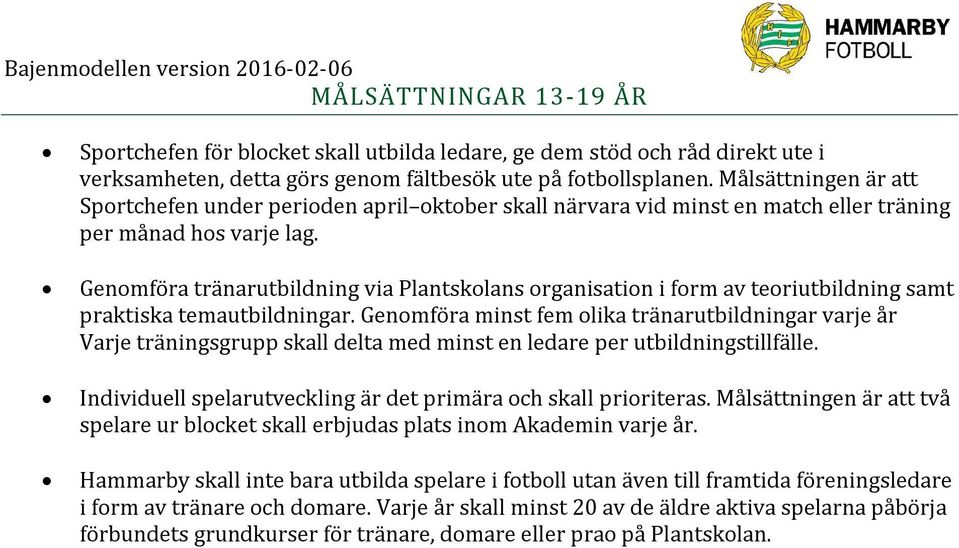 Genomföra tränarutbildning via Plantskolans organisation i form av teoriutbildning samt praktiska temautbildningar.