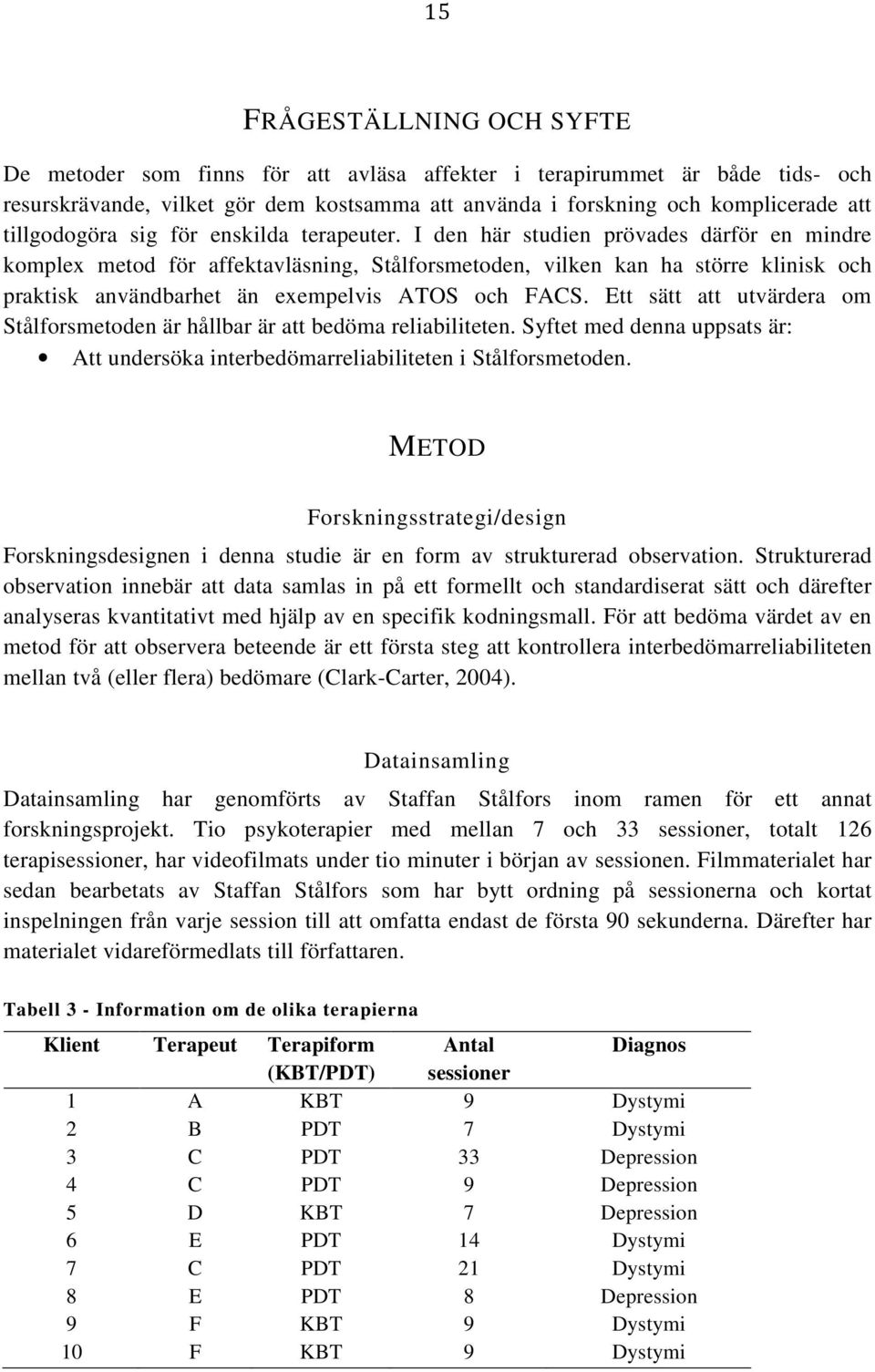 I den här studien prövades därför en mindre komplex metod för affektavläsning, Stålforsmetoden, vilken kan ha större klinisk och praktisk användbarhet än exempelvis ATOS och FACS.