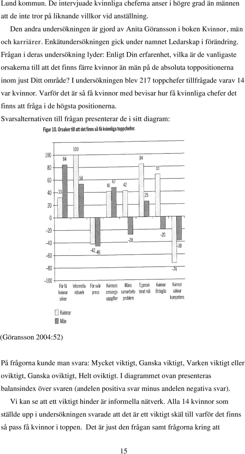 Frågan i deras undersökning lyder: Enligt Din erfarenhet, vilka är de vanligaste orsakerna till att det finns färre kvinnor än män på de absoluta toppositionerna inom just Ditt område?