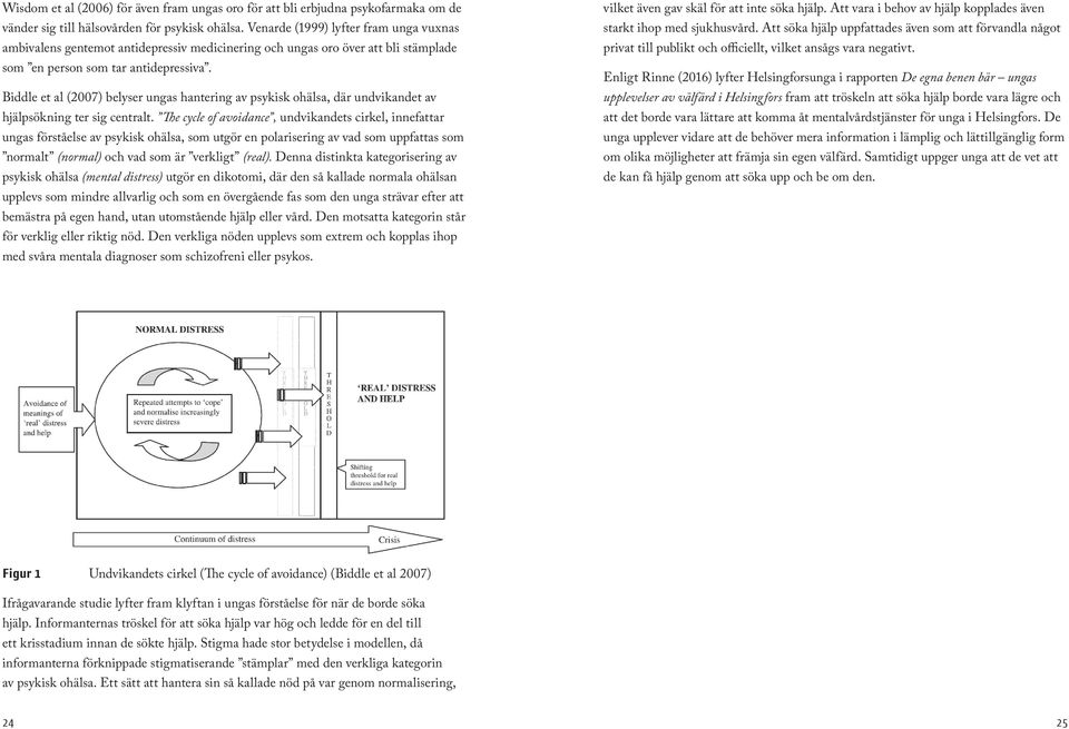 Biddle et al (2007) belyser ungas hantering av psykisk ohälsa, där undvikandet av hjälpsökning ter sig centralt.